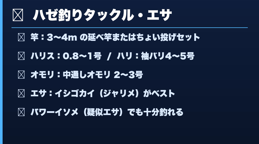 ハゼ釣りのタックルとエサ