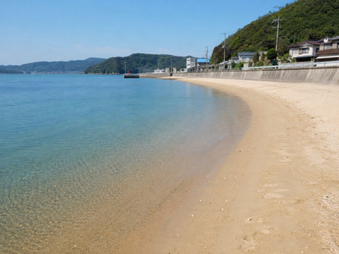 穏やかな波と遠浅の砂浜が広がる西脇海水浴場のイメージ画像